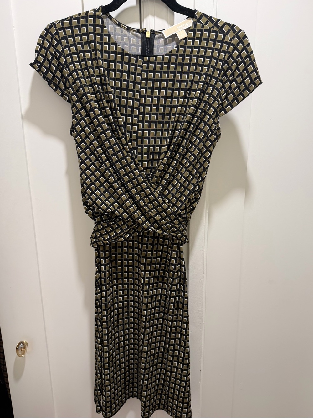 Michael Kors Black and Tan Geometric knee length Dress